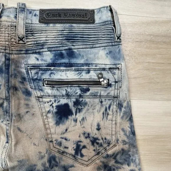 Rock Revival Moto Men's Daviday Jeans Acid Wash Blue - Size 30x32